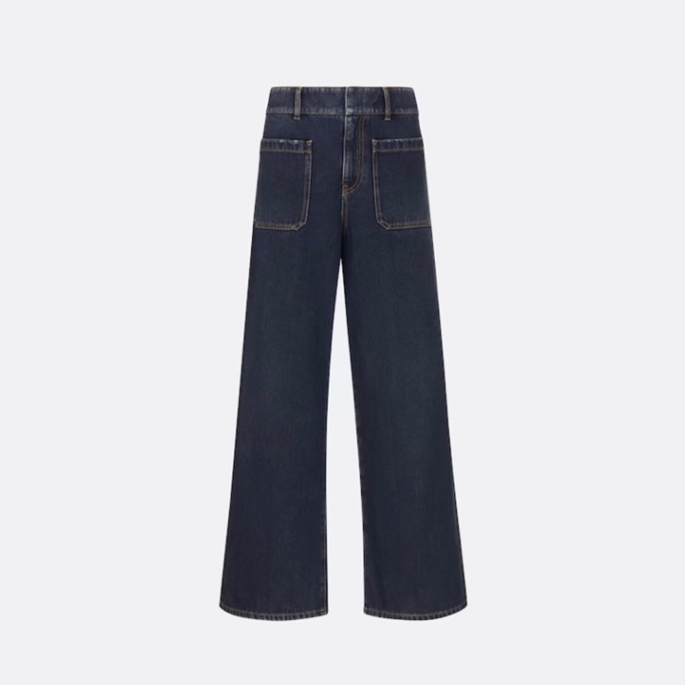 Dior Dark Indigo Wide-Leg Flare Jeans zipper busted